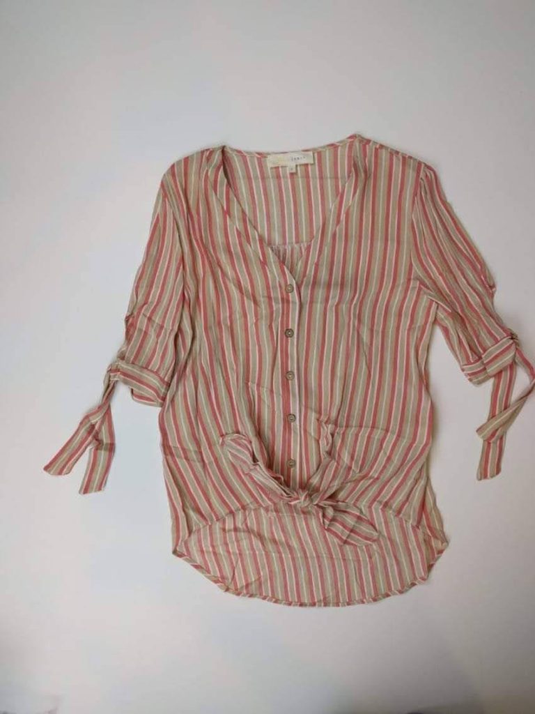 Pink striped tie blouse