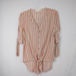 Vertical striped tie hem blouse