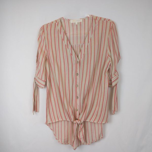 Vertical striped tie hem blouse